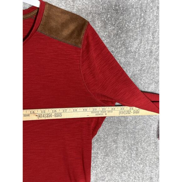 LRL Ralph Lauren Henley Top Womens Size XL Red Slub‎ Knit Brown Faux Suede Trim - Picture 6 of 7